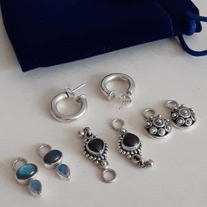 Artisan Crafted Sterling Hoop & Charm Earring Set